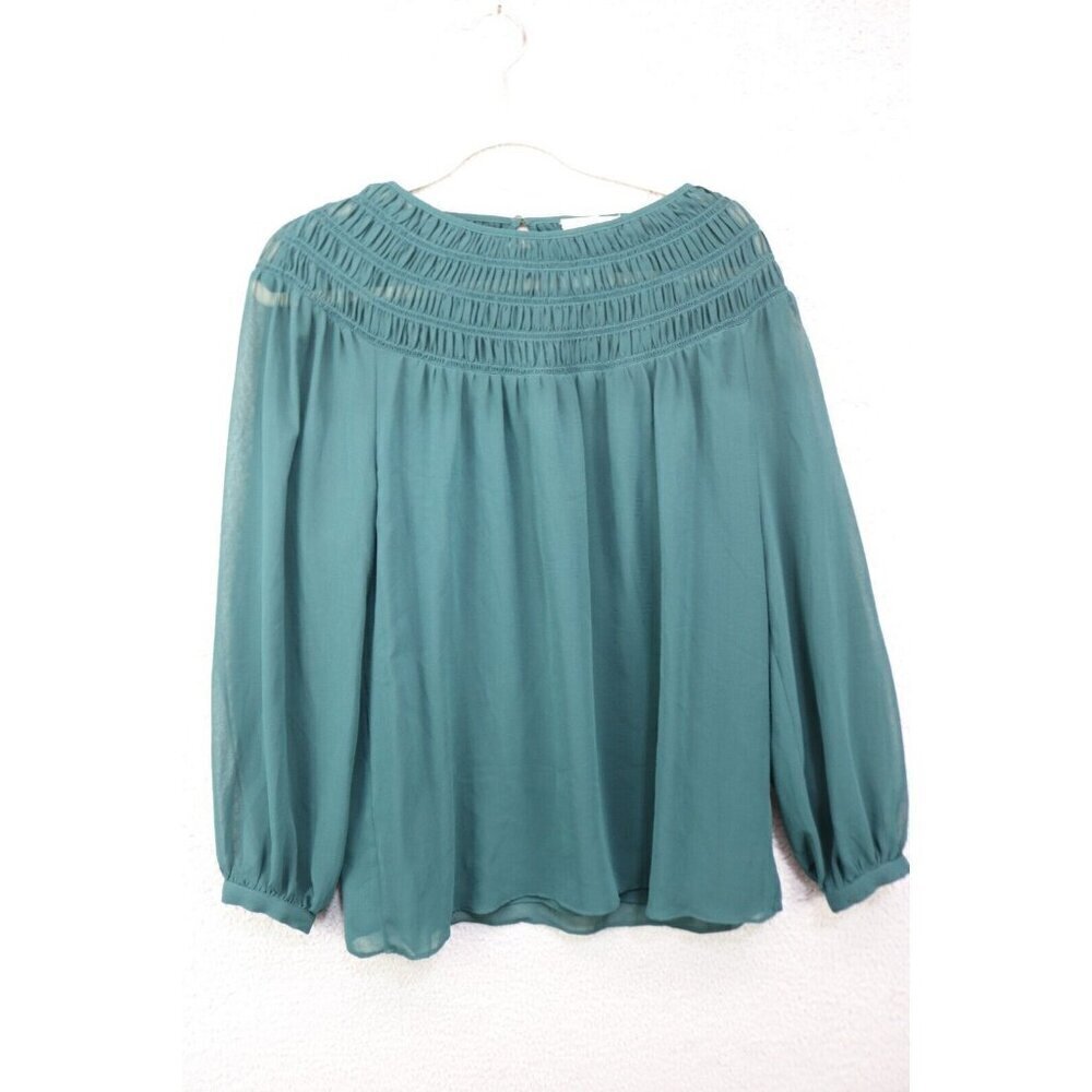 Calvin Klein Long Sheer‎ Balloon Sleeve Chiffon Top-Lined-Smocked-Size Medium
